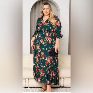 Dress: 3/4 Sleeve Maxi Dress Fall Floral